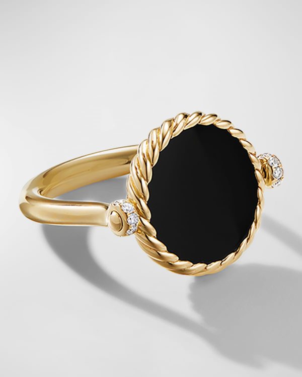 DY Elements Swivel Ring in 18k Gold with Black Onyx, Mother-of-Pearl & Pave Diamonds, Size 6- sku202100044