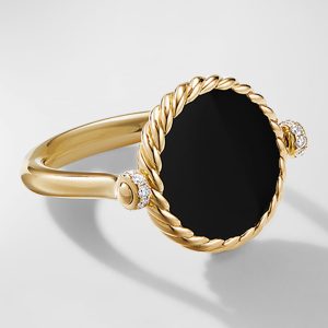 DY Elements Swivel Ring in 18k Gold with Black Onyx, Mother-of-Pearl & Pave Diamonds, Size 8- sku202090054