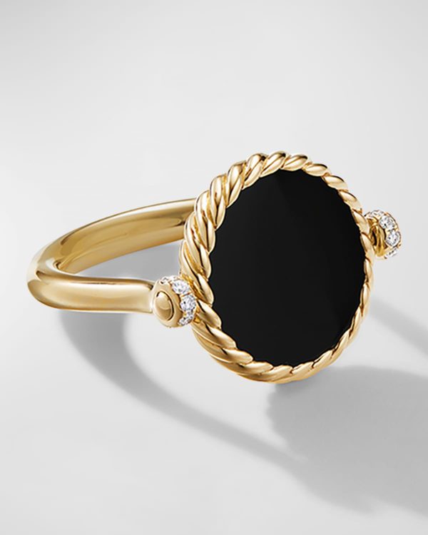 DY Elements Swivel Ring in 18k Gold with Black Onyx, Mother-of-Pearl & Pave Diamonds, Size 8- sku202090054