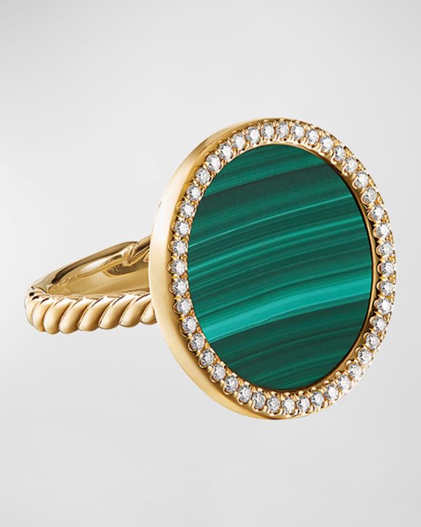 DY Elements Ring in 18k Gold with Malachite & Pave Diamonds, Size 8- sku202100049