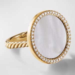 DY Elements Ring in 18k Gold with Mother-of-Pearl & Pave Diamonds, Size 6- sku202090059