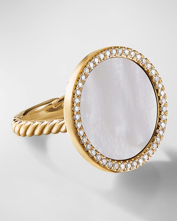 DY Elements Ring in 18k Gold with Mother-of-Pearl & Pave Diamonds, Size 6- sku202090059