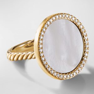 DY Elements Ring in 18k Gold with Mother-of-Pearl & Pave Diamonds, Size 7- sku202100050