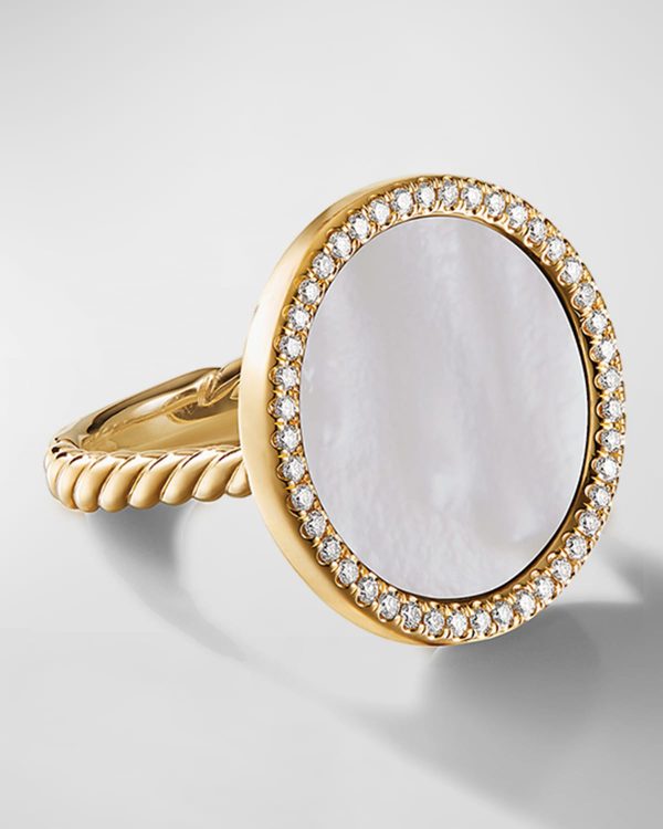 DY Elements Ring in 18k Gold with Mother-of-Pearl & Pave Diamonds, Size 7- sku202100050