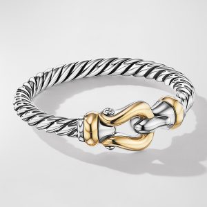 Cable Buckle Ring in Silver with 18K Gold, 2mm- sku202583096