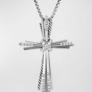 Angelika Cross Necklace with Diamonds in Silver, 39mm, 17-18"L- sku202583082