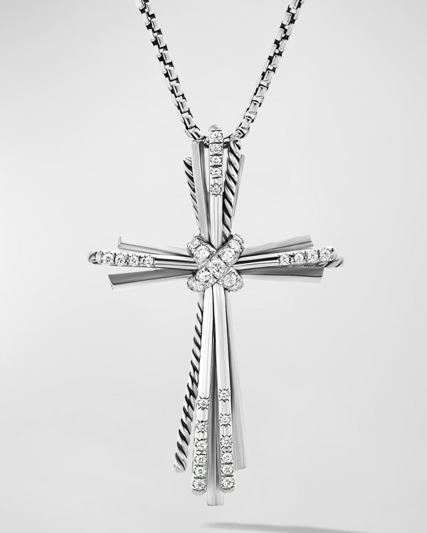 Angelika Cross Necklace with Diamonds in Silver, 39mm, 17-18"L- sku202583082