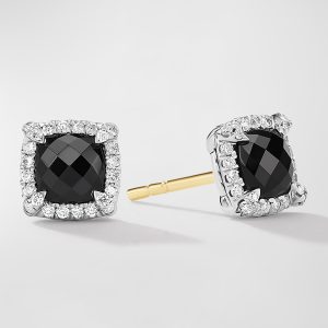 5mm Chatelaine Pavé Bezel Stud Earrings with Gemstone and Diamonds in Silver- sku202580820