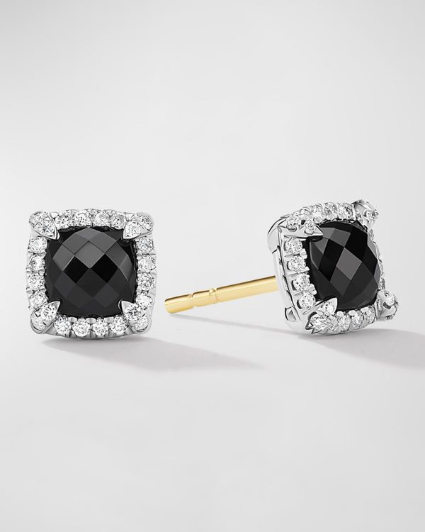 5mm Chatelaine Pavé Bezel Stud Earrings with Gemstone and Diamonds in Silver- sku202580820