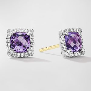 5mm Chatelaine Pavé Bezel Stud Earrings with Gemstone and Diamonds in Silver- sku202580690