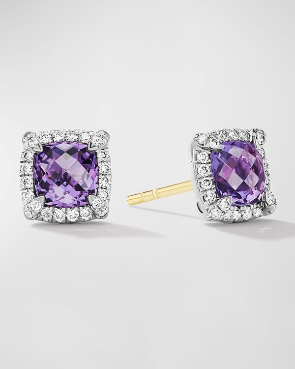 5mm Chatelaine Pavé Bezel Stud Earrings with Gemstone and Diamonds in Silver- sku202580690