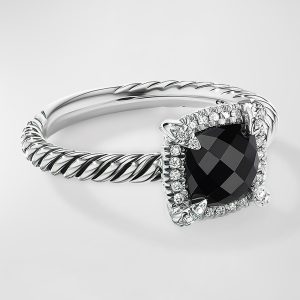 7mm Petite Chatelaine Pave Bezel Ring with Gemstone and Diamonds in Silver- sku202581105