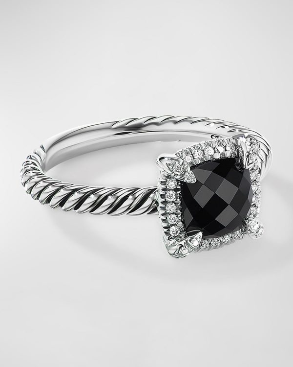 7mm Petite Chatelaine Pave Bezel Ring with Gemstone and Diamonds in Silver- sku202581105