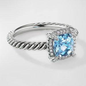 7mm Petite Chatelaine Pave Bezel Ring with Gemstone and Diamonds in Silver- sku202580862