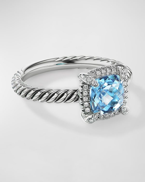 7mm Petite Chatelaine Pave Bezel Ring with Gemstone and Diamonds in Silver- sku202580862