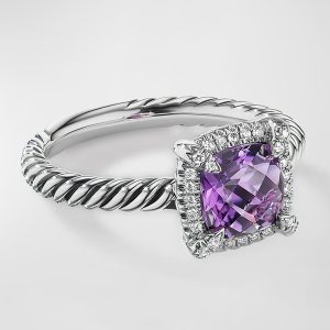 7mm Petite Chatelaine Pave Bezel Ring with Gemstone and Diamonds in Silver- sku202581130