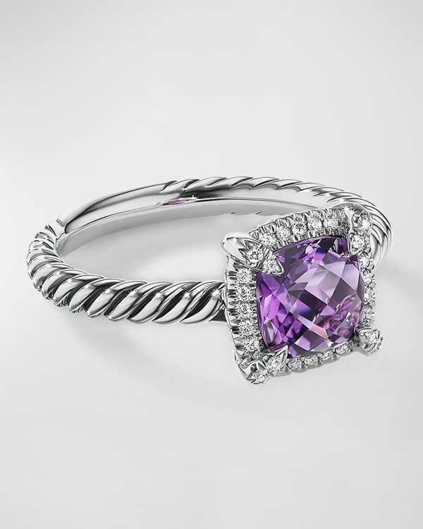 7mm Petite Chatelaine Pave Bezel Ring with Gemstone and Diamonds in Silver- sku202581130