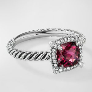 7mm Petite Chatelaine Pave Bezel Ring with Gemstone and Diamonds in Silver- sku202580827