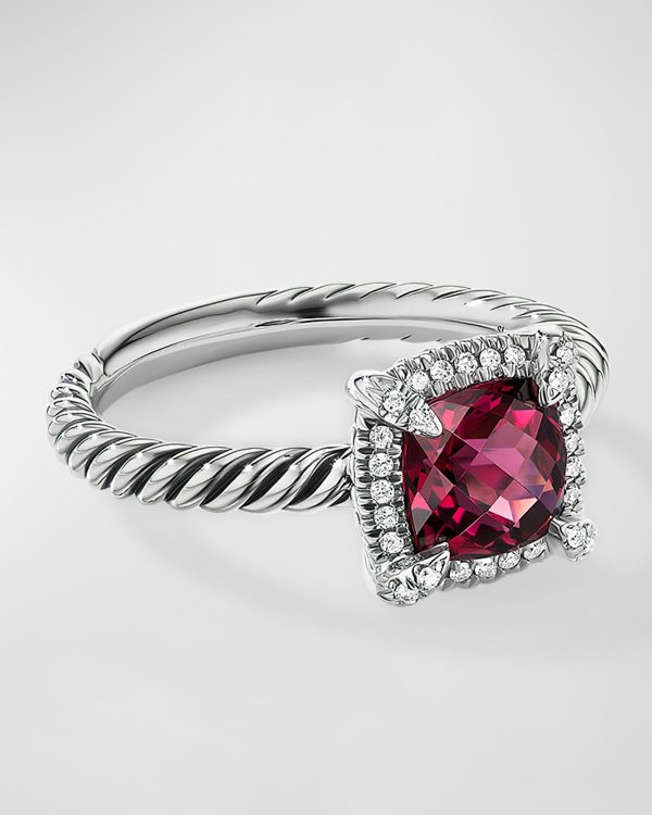 7mm Petite Chatelaine Pave Bezel Ring with Gemstone and Diamonds in Silver- sku202580827