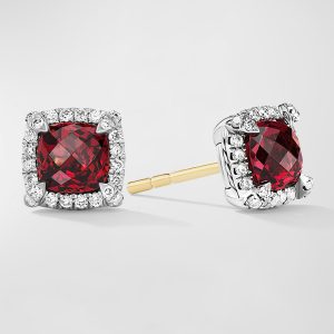 5mm Chatelaine Pavé Bezel Stud Earrings with Gemstone and Diamonds in Silver- sku202580636