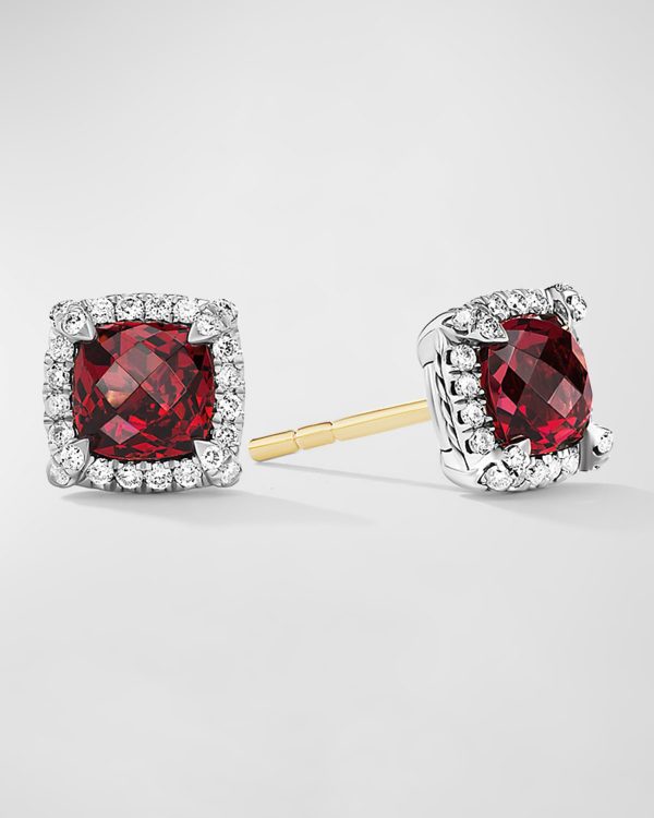 5mm Chatelaine Pavé Bezel Stud Earrings with Gemstone and Diamonds in Silver- sku202580636