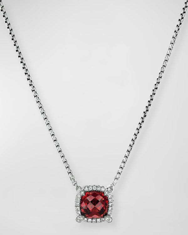 7mm Chatelaine Pendant Necklace with Gemstone and Diamonds in Silver- sku202580757
