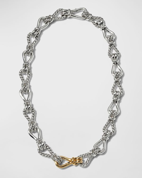 15mm Thoroughbred Loop Linked Chain Necklace in Silver and 18k Gold, 20"L- sku202583171