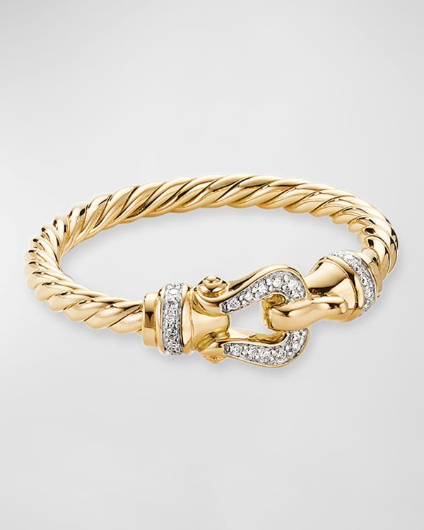 Cable Buckle Ring with Diamonds in 18K Gold, 2mm, Size 5- sku204940028