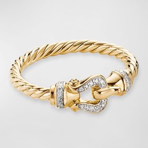Cable Buckle Ring with Diamonds in 18K Gold, 2mm, Size 6- sku204940027