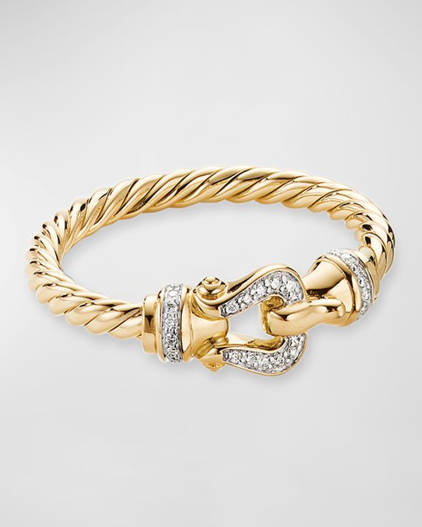 Cable Buckle Ring with Diamonds in 18K Gold, 2mm, Size 6- sku204940027