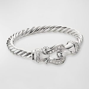 Cable Buckle Ring with Diamonds in 18K White Gold, 2mm, Size 8- sku204940012