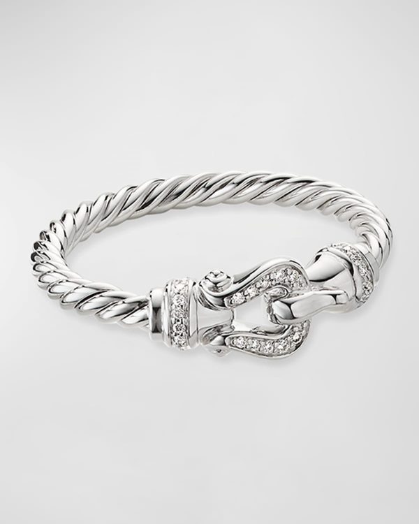 Cable Buckle Ring with Diamonds in 18K White Gold, 2mm, Size 8- sku204940012