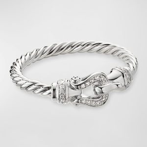 Cable Buckle Ring with Diamonds in 18K White Gold, 2mm, Size 5- sku204940016