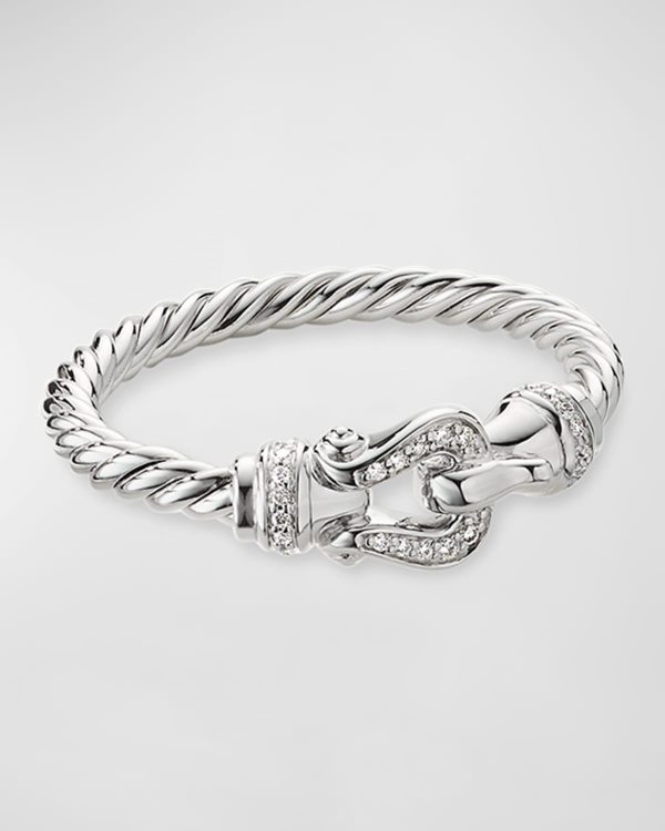 Cable Buckle Ring with Diamonds in 18K White Gold, 2mm, Size 5- sku204940016
