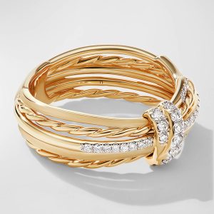 7.8mm Angelika Linear Ring with Diamonds and Gold, Size 8- sku205250022