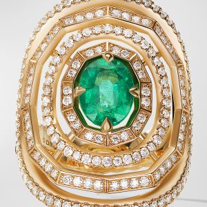 Stax Full Pave Statement Ring with Emerald and Diamonds, Size 7- sku205420004