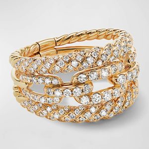 3-Row Full Pave Stax Ring with Diamonds and 18k Yellow Gold, Size 7- sku205920053