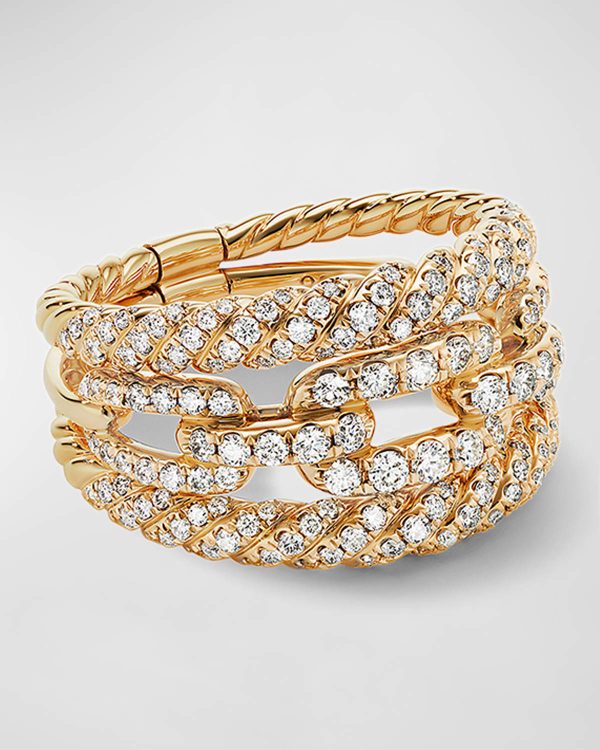 3-Row Full Pave Stax Ring with Diamonds and 18k Yellow Gold, Size 7- sku205920053