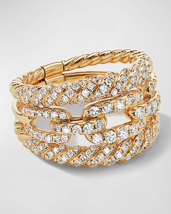 3-Row Full Pave Stax Ring with Diamonds and 18k Yellow Gold, Size 8- sku205920054