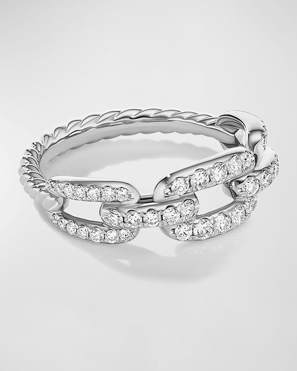 7mm Stax Chain Link Ring with Diamonds in 18k White Gold, Size 7- sku205930004