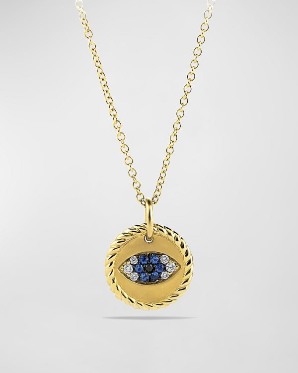 Evil Eye Charm Pendant Necklace with Sapphires and Diamonds- sku206930030