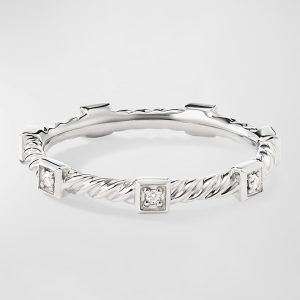 2mm Cable Stack Band Ring with Diamonds and 18k White Gold- sku207580017