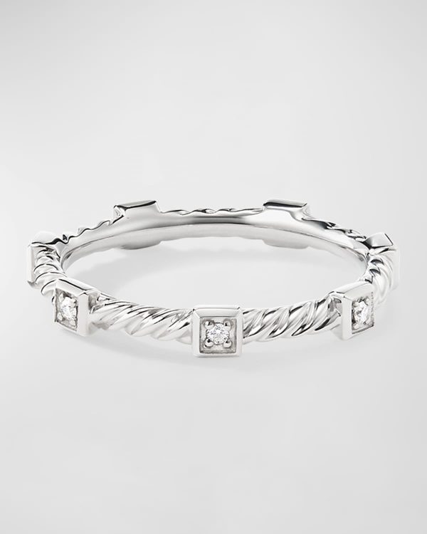 2mm Cable Stack Band Ring with Diamonds and 18k White Gold- sku207580017