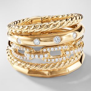 Stax Five Row Ring with Diamonds in 18K Gold, 15mm- sku207580022
