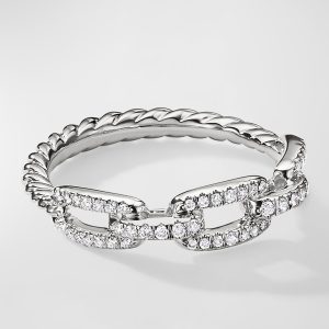 Stax Chain Link Ring with Diamonds in 18k White Gold, 4.5mm- sku206940187