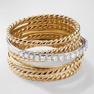 Crossover Ring with Diamonds in 18K Gold, 12mm- sku207570013