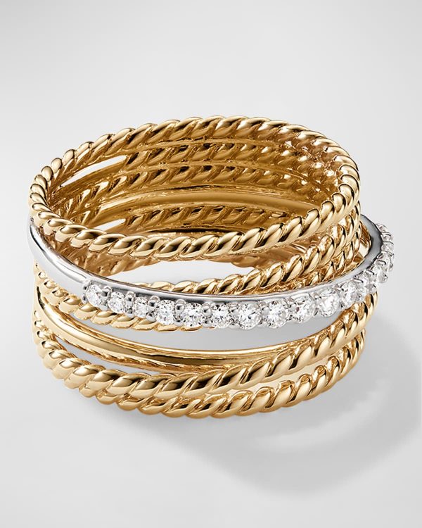 Crossover Ring with Diamonds in 18K Gold, 12mm- sku207570013
