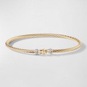 Cable Buckle Bracelet with Diamonds and 18K Gold, 2.6mm- sku206940191