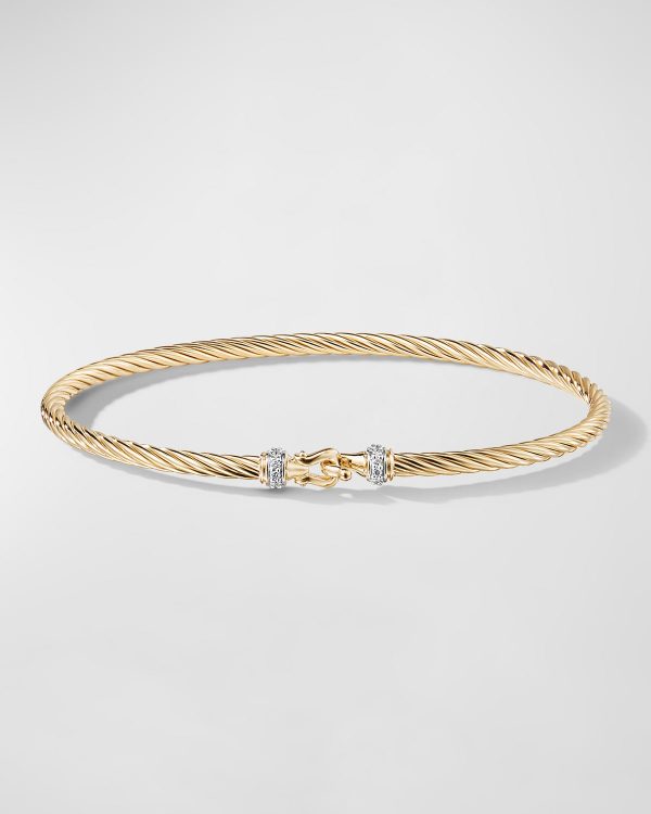 Cable Buckle Bracelet with Diamonds and 18K Gold, 2.6mm- sku206940191