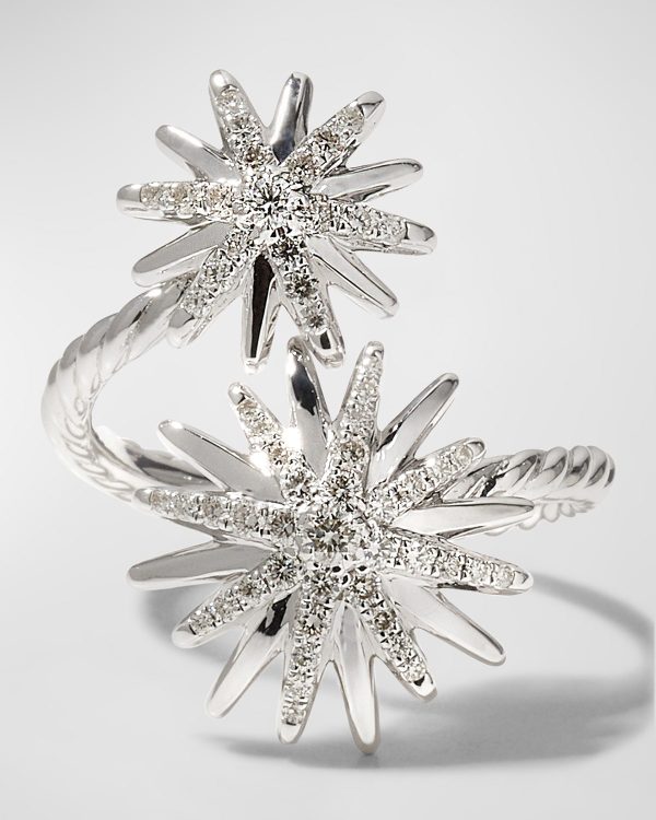 20mm Starburst Bypass Ring in Diamonds and Sterling Silver- sku207030677